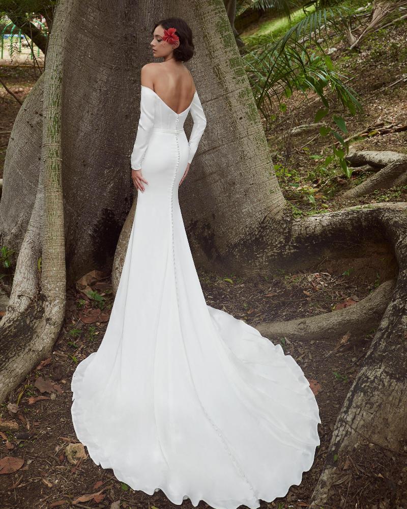 Lp2311 simple off the shoulder long sleeve wedding dress with sheath silhouette2